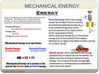 MECHANICAL ENERGY
EXCELLENCE CLASSES
 