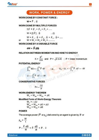 Work, Power & Energy - Physics Revision Notes | PDF | Educational ...