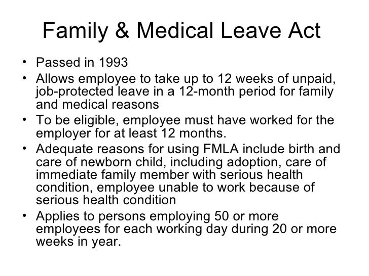 the family and medical leave act essay 1 identify three major provisions of the family and medical leave act of 1993 2 evaluate how the family and medical leave act of 1993 applies to situation a 3 explain whether or not a violation has occurred in situation a b discuss the age discrimination in employment act of 1967 by doing the following: 1. the family and medical leave act essay 1 identify three major provisions of the family and medical leave act of 1993 2 evaluate how the family and medical leave act of 1993 applies to situation a 3 explain whether or not a violation has occurred in situation a b discuss the age discrimination in employment act of 1967 by doing the following: 1.