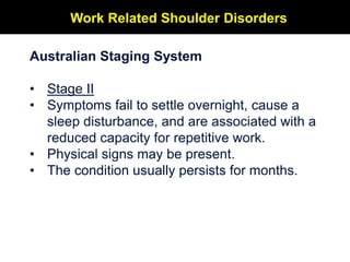 Australian Staging System
• Stage II
• Symptoms fail to settle overnight, cause a
sleep disturbance, and are associated wi...