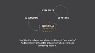 work ruleswork rules
work suckswork sucks
do nothingdo something
I can’t be the only person who’s ever thought, “work sucks.”
And I definitely am not the only person who’s ever done
something about it.
#WORKRULES | WORKRULES.NET
 