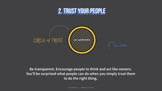 Be transparent. Encourage people to think and act like owners.
You’ll be surprised what people can do when you simply trus...