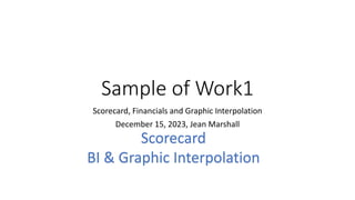 Sample of Work1
Scorecard
BI & Graphic Interpolation
Scorecard, Financials and Graphic Interpolation
December 15, 2023, Jean Marshall
 