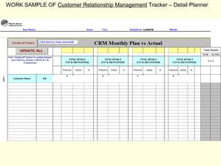 WORK SAMPLE OF Customer Relationship Management Tracker – Detail Planner
 
