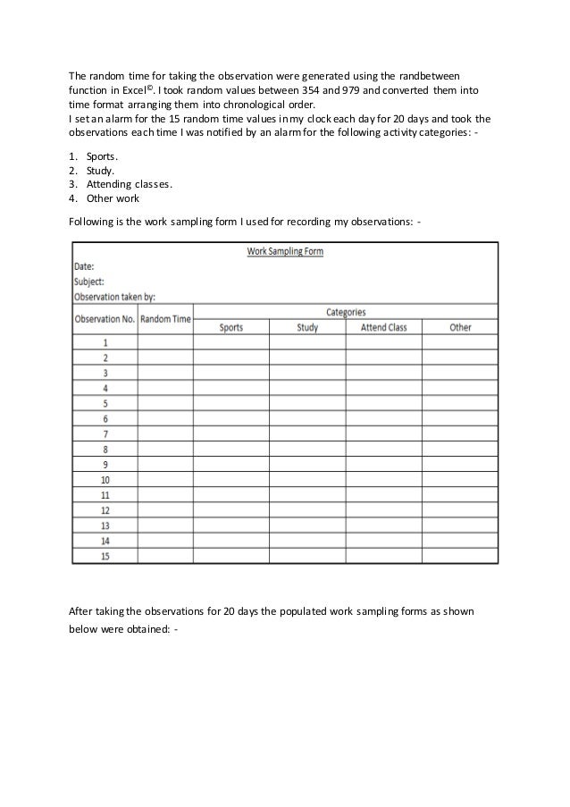 work sampling time sampling observation form