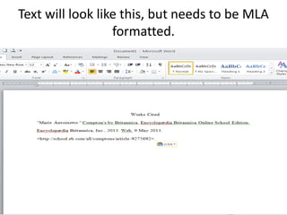 Text will look like this, but needs to be MLA
formatted.