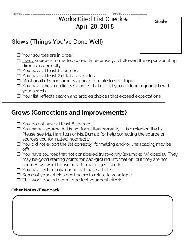 works cited formative assessment glows and grows checklist draft 1 ap