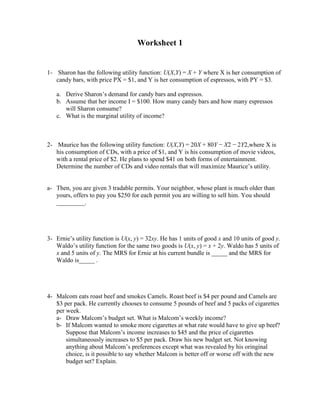 Utility Function Worksheet Answer Key Worksheet | DOCX