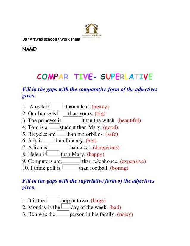 Work sheet. comparative and superlative