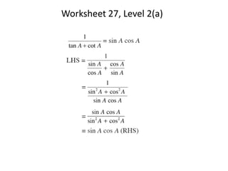 Worksheet 27, Level 2(a)
 