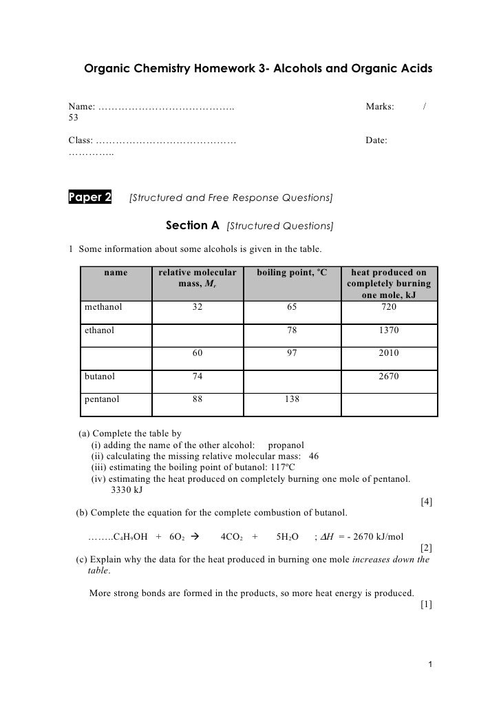Alcohols and Organic Acid