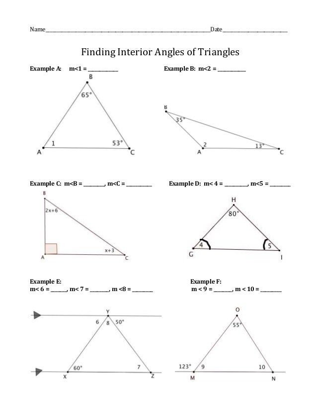 Worksheet Finding Interior Angles Of Triangles