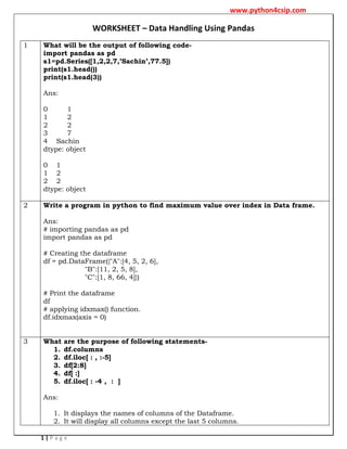Worksheet - python Pandas numerical py pdf | PDF