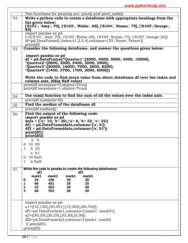 Worksheet - python Pandas numerical py pdf | PDF
