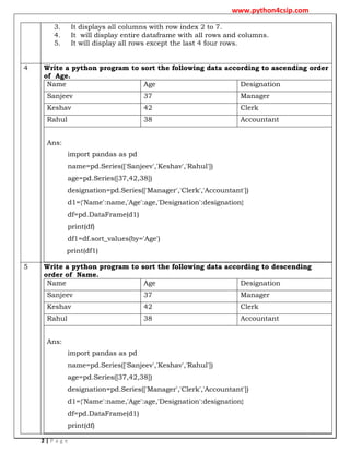 Worksheet - python Pandas numerical py pdf | PDF