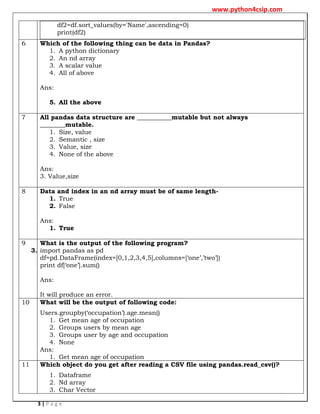 Worksheet - python Pandas numerical py pdf | PDF