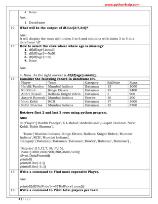 Worksheet - python Pandas numerical py pdf | PDF