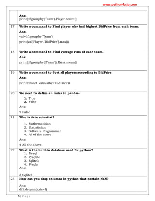 Worksheet - python Pandas numerical py pdf | PDF