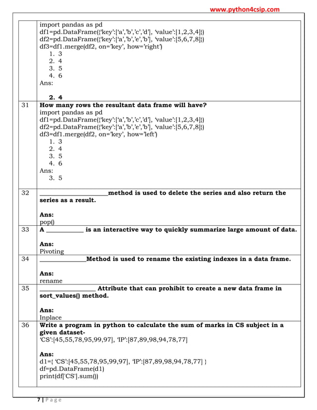 Worksheet - python Pandas numerical py pdf | PDF