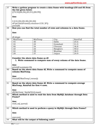 Worksheet - python Pandas numerical py pdf | PDF