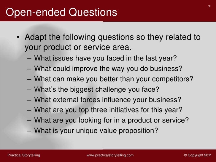 sle of open ended questions storytelling for sales sle of open ended questions storytelling for sales