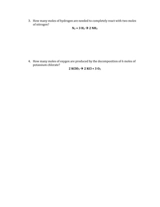 Worksheet 1 mole ratio | PDF