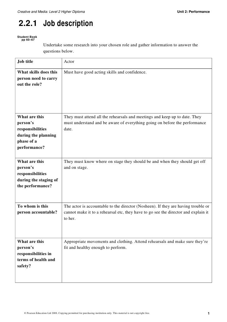 worksheet 2 2 1 job description actor job description actor
