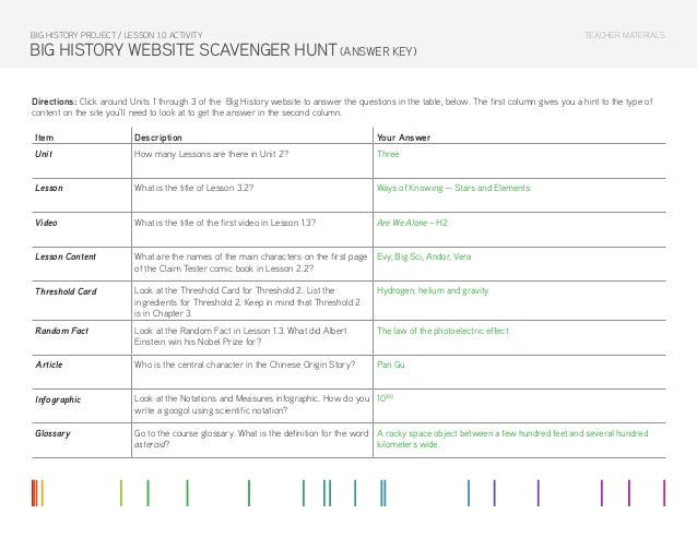 Lesson 1.0 Activity: Big History Website Scavenger Hunt