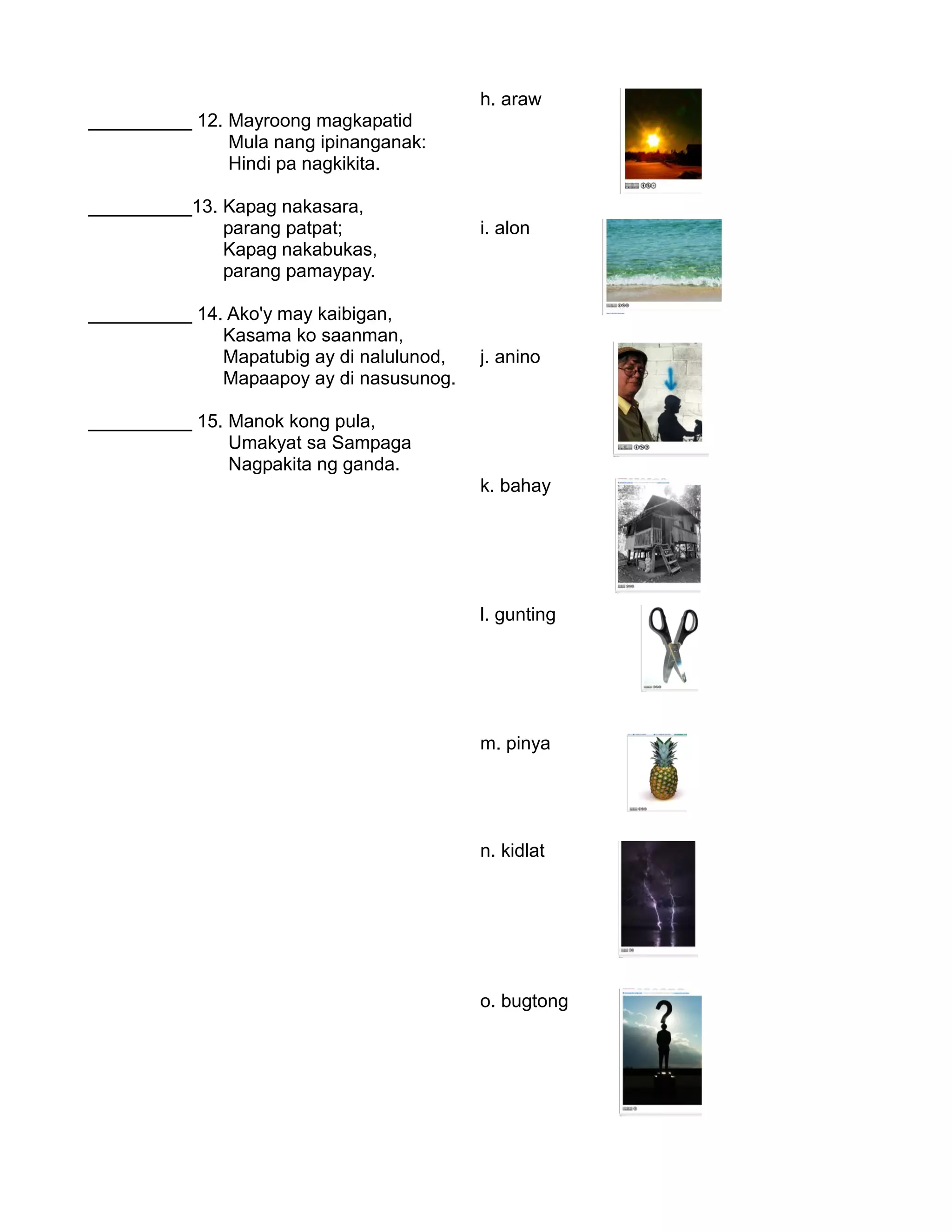 Drawing Riddles Pinoy Worksheet on Riddles | PDF