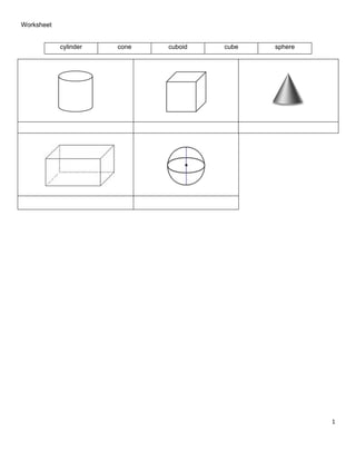 Worksheet 3 d shapes