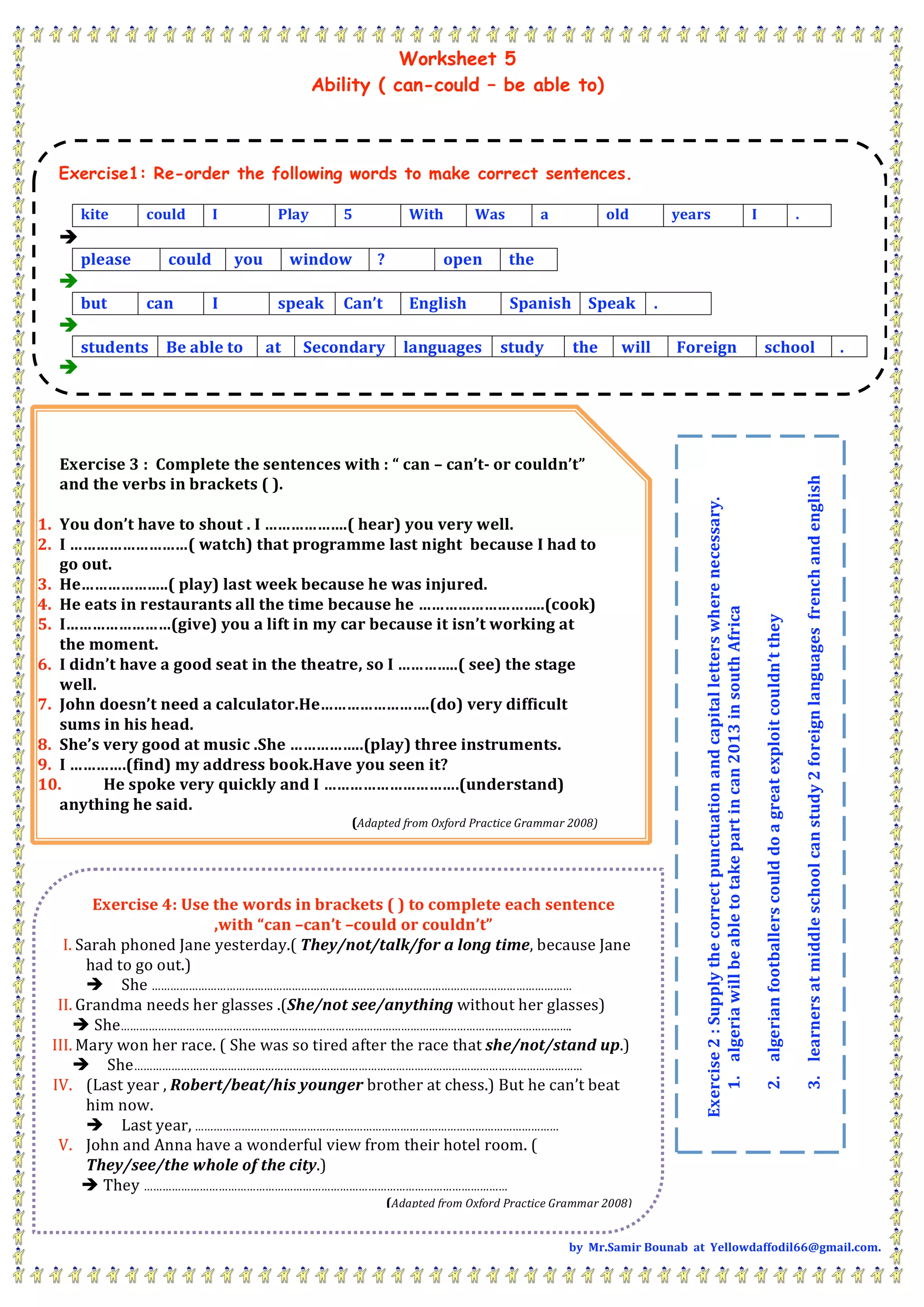 Worksheet 5 ability- can , could , be able to ms4 level | PDF