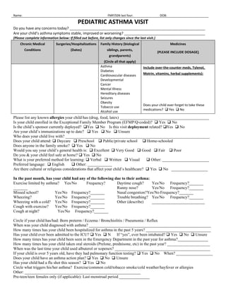 Worksheet asthma