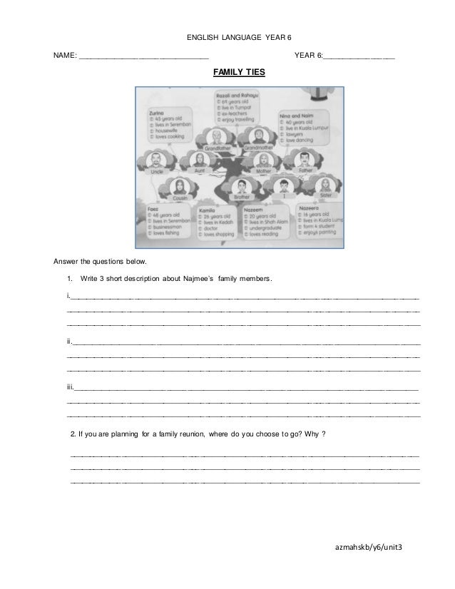 year 6 unit 3 family ties worksheet