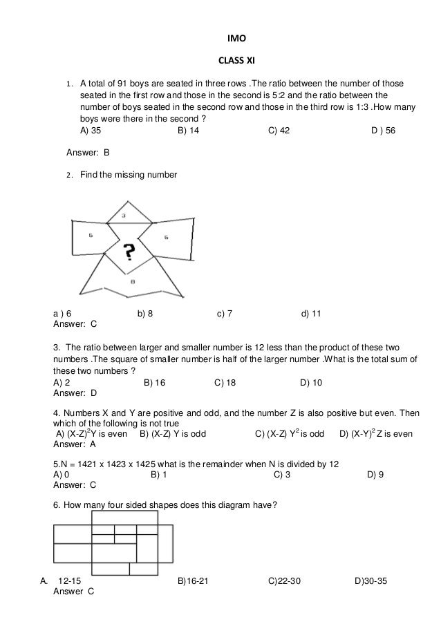Imo Previous Year Papers For Class 12 Worksheet for imo classes 11 and 12