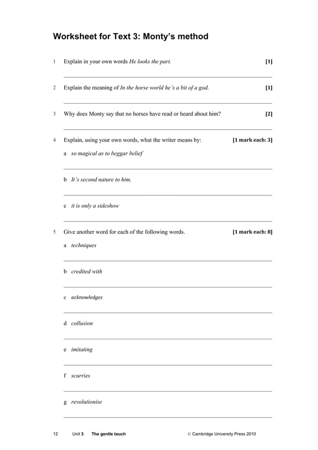 Work Sheet for Reading Lesson | PDF