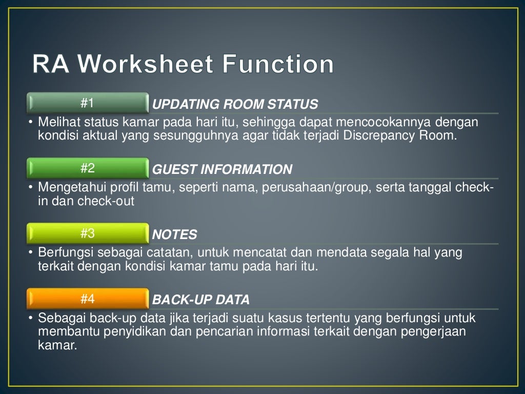 Worksheet function for Room Attendant