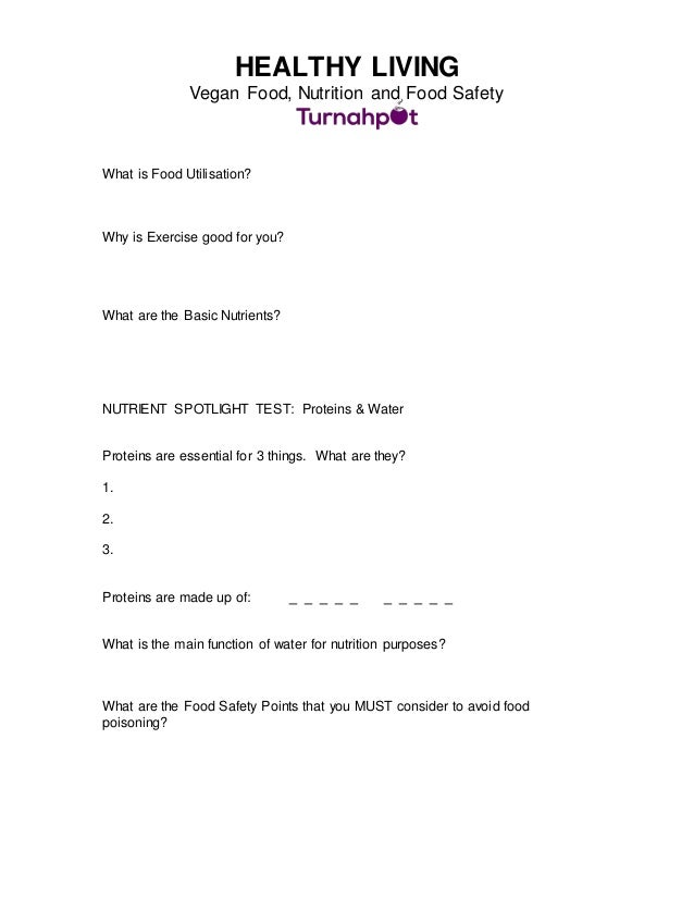 Worksheet For Vegan Nutrition Healthy Living Food Industry Secrets
