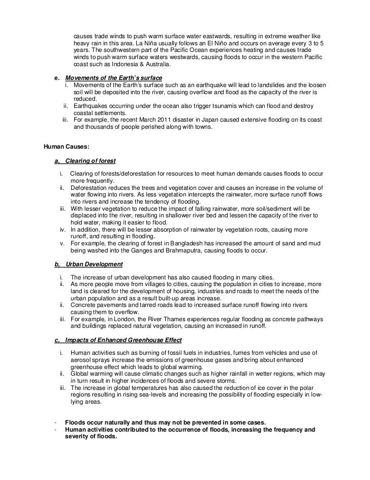 worksheet on causes of flood notes