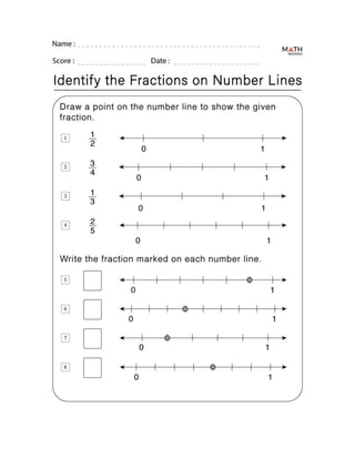 worksheet on comparing fractions using numebr line .pdf