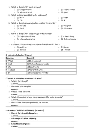 Class 8 CBSE Worksheet on Unit 7 computer.docx