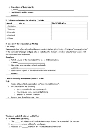 Class 8 CBSE Worksheet on Unit 7 computer.docx