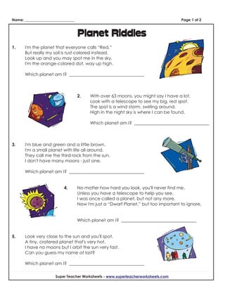 Worksheet (planet riddles)