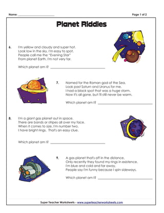 Worksheet (planet riddles) | PDF