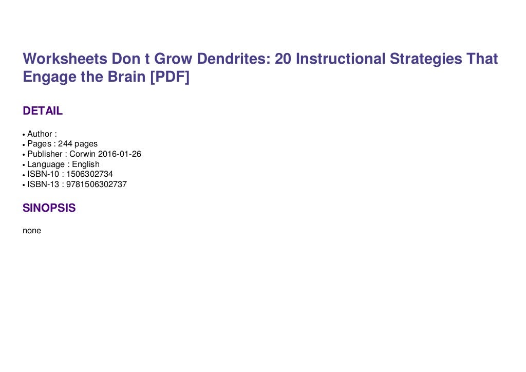 Worksheets Don t Grow Dendrites: 20 Instructional Strategies That