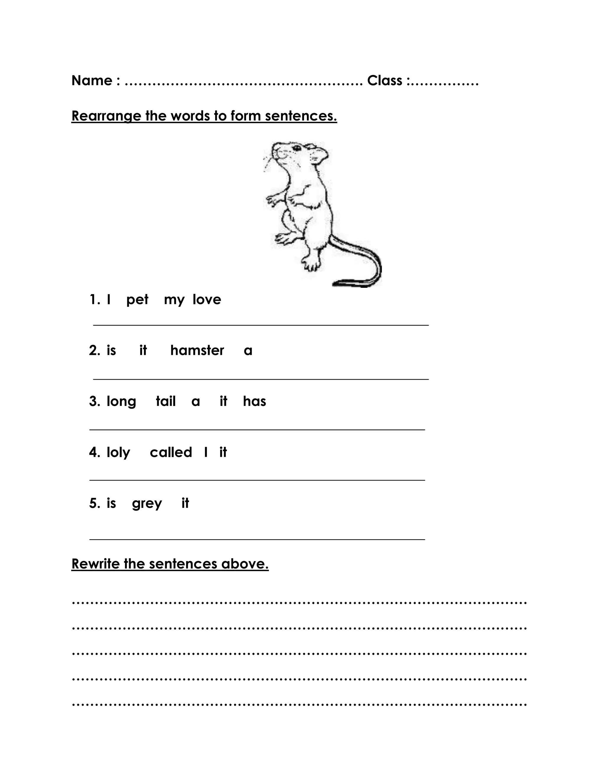 Worksheets TITLE : my pet | DOCX