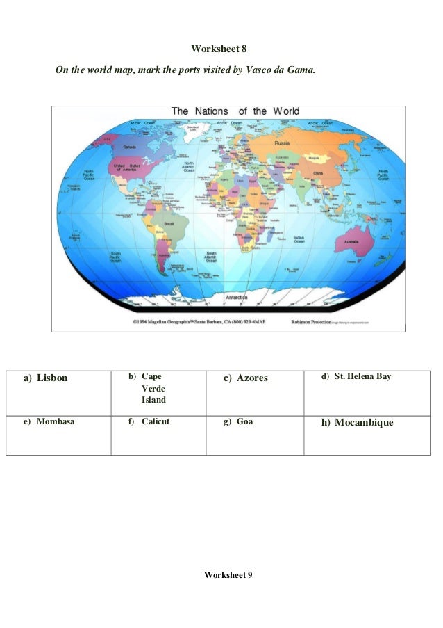 Worksheets on Locating Places on a Map Geography and History