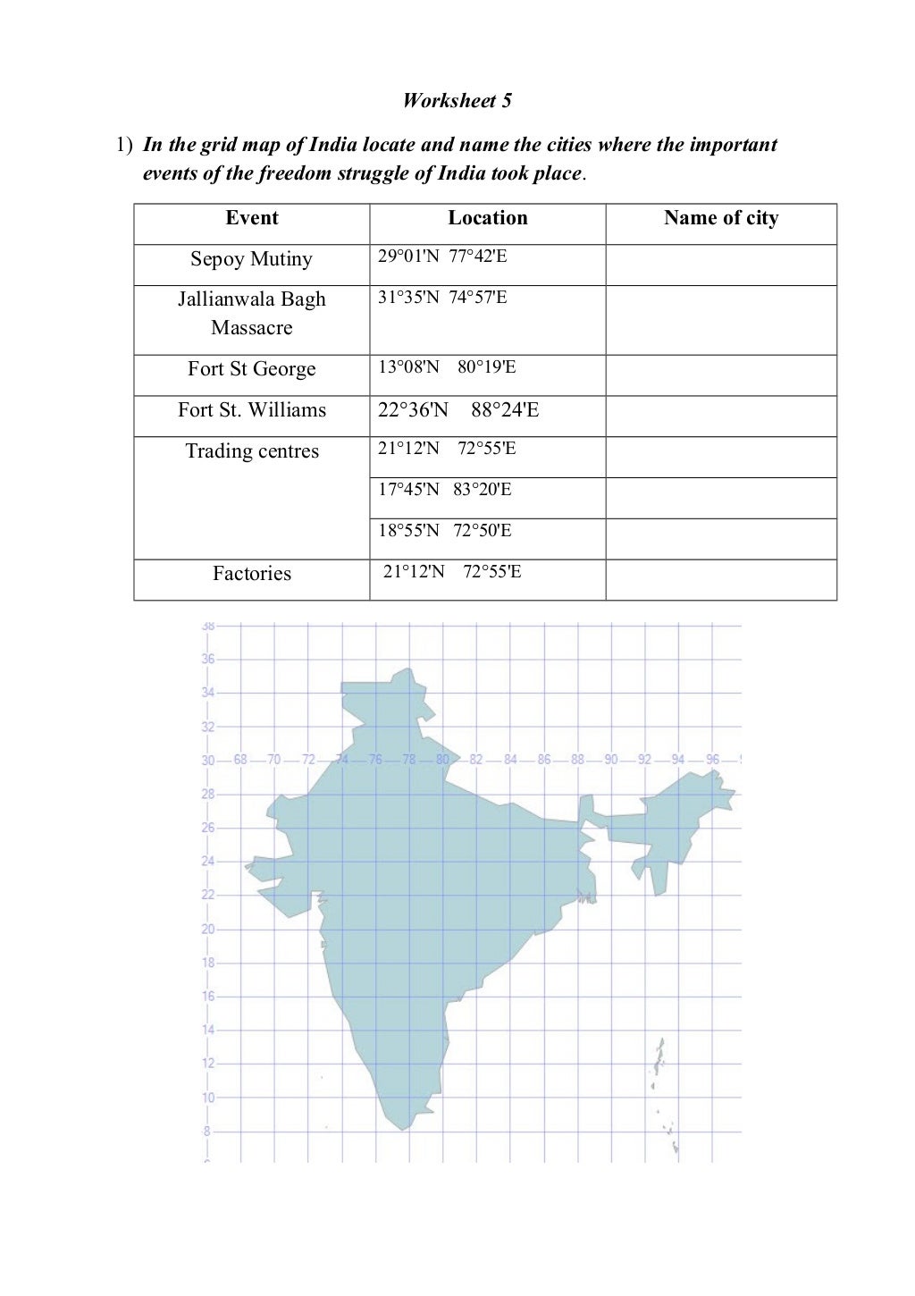 Worksheets on Locating Places on a Map Geography and History