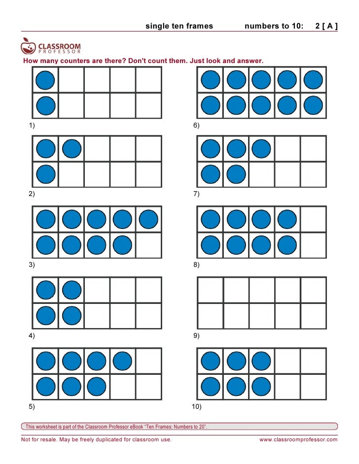 Worksheets Ten Frames Worksheets Ten Frames