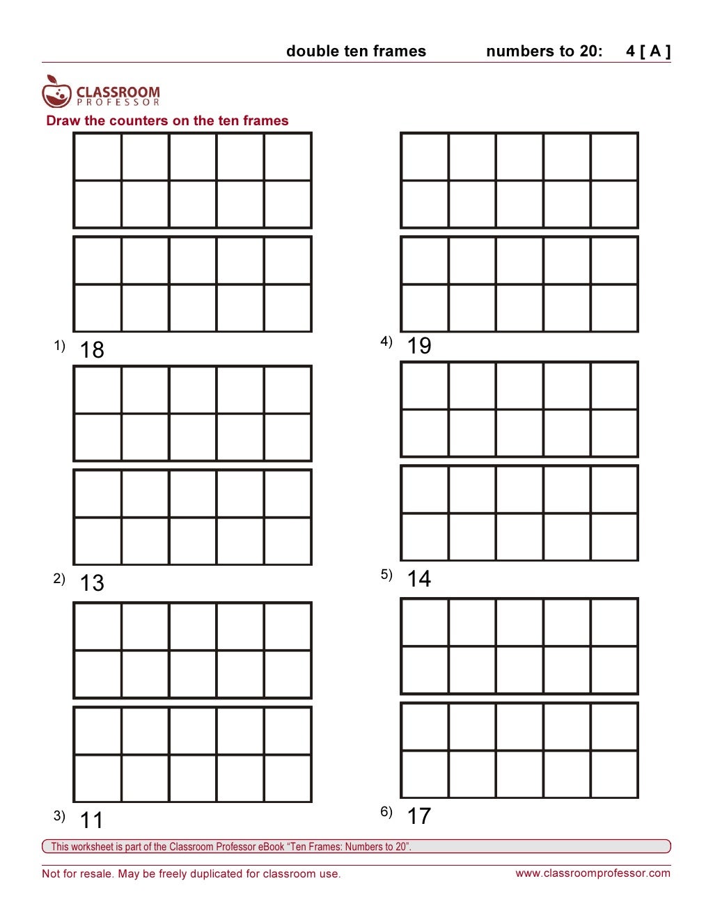 Worksheets ten frames