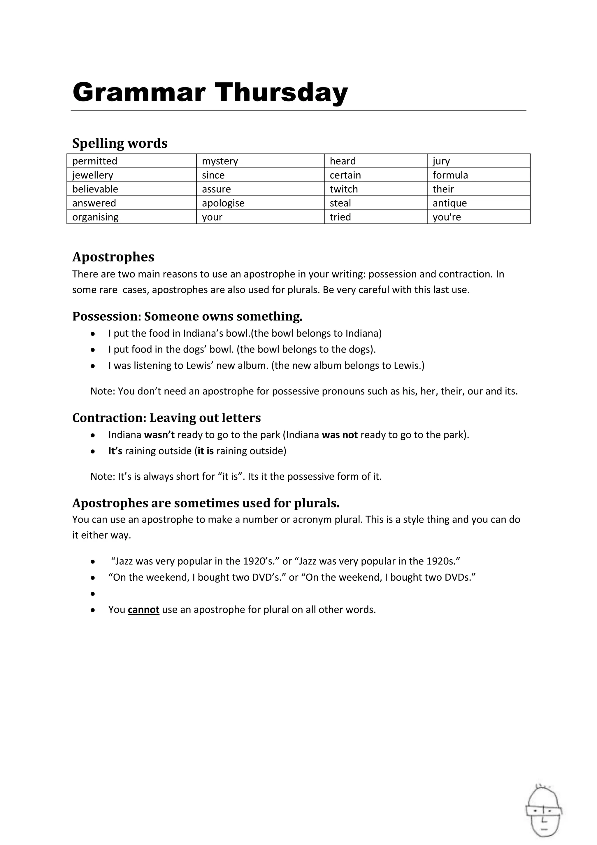Apostrophes worksheet PDF Apostrophes worksheet PDF